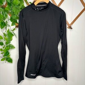 Under Armour Womens Coldgear Mock Neck Top Shirt Sz M Black Fitted Long Sleeve